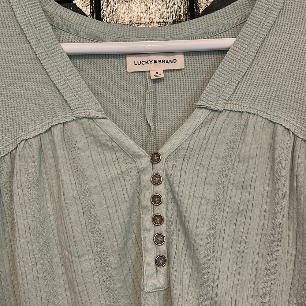 Fabric Mix Long Sleeve Tunic Lucky Brand Green Aqua Gray - Picture 3 of 10